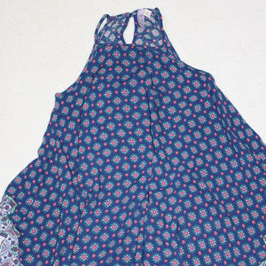 Sleeveless Blue Patterned Handkerchief Dress